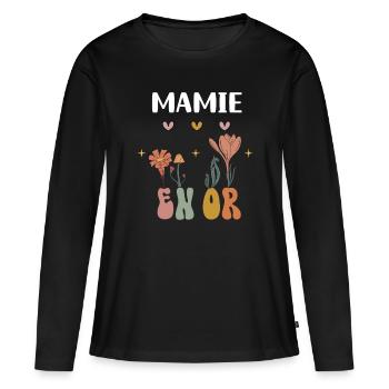 mamie en or fleurs bohème grand-mère - T-shirt manches longues Premium bio Femme - noir - Devant - Julia (174cm)
