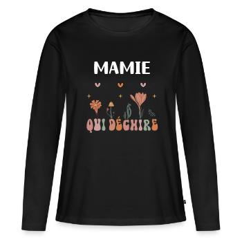 Oma Reißt Blumen Boho Oma - Frauen Premium Bio Langarmshirt - Schwarz - Vorne - Julia (174cm)