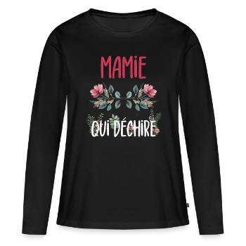 Oma reißt Blumen Oma - Frauen Premium Bio Langarmshirt - Schwarz - Vorne - Julia (174cm)