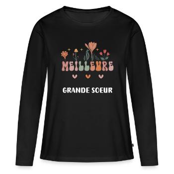meilleure grande soeur fleurs bohème - T-shirt manches longues Premium bio Femme - noir - Devant - Julia (174cm)