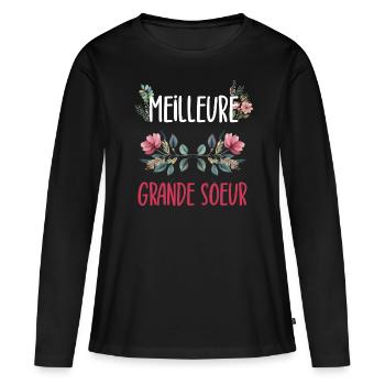 meilleure grande soeur fleurs - T-shirt manches longues Premium bio Femme - noir - Devant - Julia (174cm)