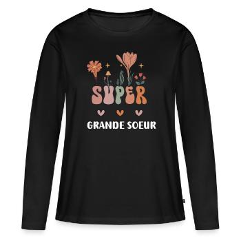 super grande soeur fleurs bohème - T-shirt manches longues Premium bio Femme - noir - Devant - Julia (174cm)