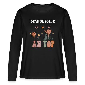 grande soeur au top fleurs bohème - T-shirt manches longues Premium bio Femme - noir - Devant - Julia (174cm)