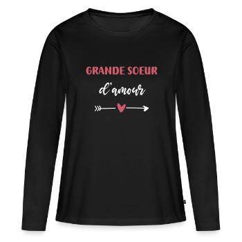 Große Schwester Liebe Herz - Frauen Premium Bio Langarmshirt - Schwarz - Vorne - Julia (174cm)
