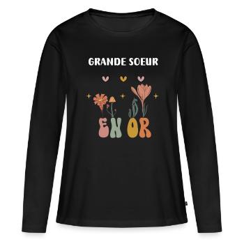 grande soeur en or fleurs bohème - T-shirt manches longues Premium bio Femme - noir - Devant - Julia (174cm)