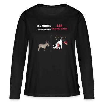 Große Schwester Einhorn Lustiger Humor - Frauen Premium Bio Langarmshirt - Schwarz - Vorne - Julia (174cm)
