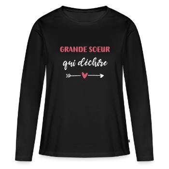 Große Schwester, die das Herz zerreißt - Frauen Premium Bio Langarmshirt - Schwarz - Vorne - Julia (174cm)