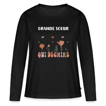 Große Schwester reißt Boho-Blumen - Frauen Premium Bio Langarmshirt - Schwarz - Vorne - Julia (174cm)