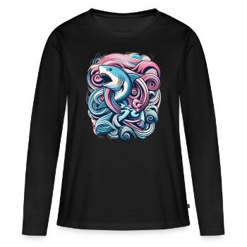 Mermaid Shark Cute Kawaii - Women's Premium Organic Long Sleeve Shirt - black - Front - Julia (174cm)