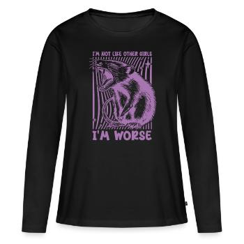 Opossum, ich bin nicht wie andere Mädchen, ich bin schlimmer lustig - Frauen Premium Bio Langarmshirt - Schwarz - Vorne - Julia (174cm)