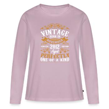 Millésime Novembre 2012 Anniversaire Novembre 2012 - T-shirt manches longues Premium bio Femme - rose poudré - Devant - Julia (174cm)
