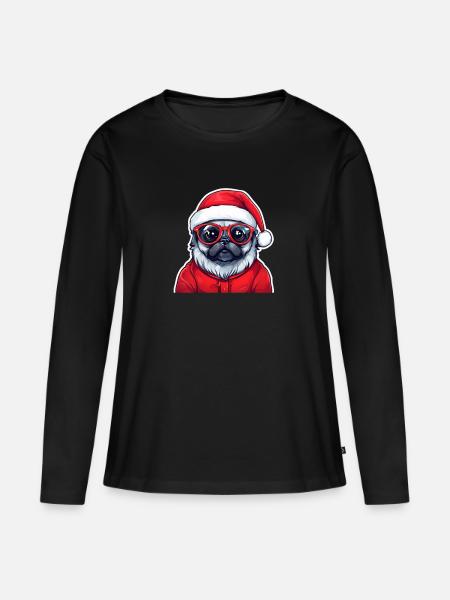 Mops Weihnachten - Frauen Premium Bio Langarmshirt - Schwarz