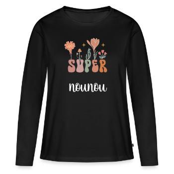 Super Nanny Boho Bohemian Flowers Nanny Gift - Women's Premium Organic Long Sleeve Shirt - black - Front - Julia (174cm)
