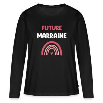 future marraine arc-en-ciel cadeau marraine - T-shirt manches longues Premium bio Femme - noir - Devant - Julia (174cm)