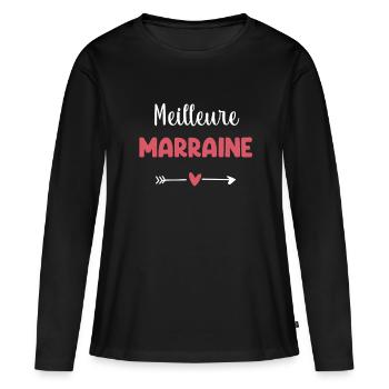 meilleure marraine coeur cadeau marraine - T-shirt manches longues Premium bio Femme - noir - Devant - Julia (174cm)