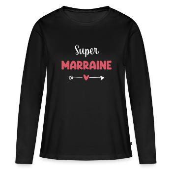 super marraine coeur cadeau marraine - T-shirt manches longues Premium bio Femme - noir - Devant - Julia (174cm)