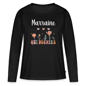 Patentante reißt Boho Bohème Blumen - Frauen Premium Bio Langarmshirt - Schwarz - Vorne - Julia (174cm)