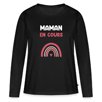 maman en cours arc-en-ciel cadeau mère - T-shirt manches longues Premium bio Femme - noir - Devant - Julia (174cm)