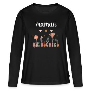 Mutter reißt Boho Bohemian Blumen Mutter Geschenk - Frauen Premium Bio Langarmshirt - Schwarz - Vorne - Julia (174cm)