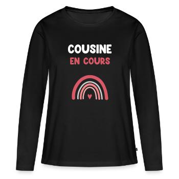 cousine en cours arc-en-ciel cadeau cousine - T-shirt manches longues Premium bio Femme - noir - Devant - Julia (174cm)