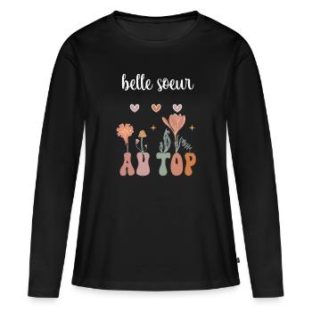 Stiefschwester im Boho Bohemian Flowers Top - Frauen Premium Bio Langarmshirt - Schwarz - Vorne - Julia (174cm)