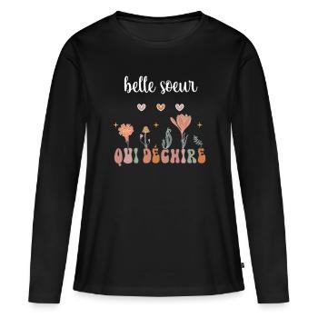 Stiefschwester reißt Boho böhmische Blumen - Frauen Premium Bio Langarmshirt - Schwarz - Vorne - Julia (174cm)