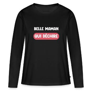 belle maman qui déchire cadeau belle maman - T-shirt manches longues Premium bio Femme - noir - Devant - Julia (174cm)