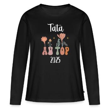 Tata 2025 an der Spitze der Blumen Schwangerschaftsankündigung - Frauen Premium Bio Langarmshirt - Schwarz - Vorne - Julia (174cm)