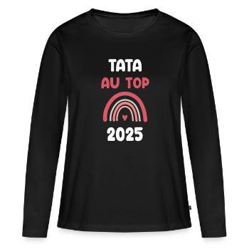 2025 Tata an der Spitze der Schwangerschaftsankündigung - Frauen Premium Bio Langarmshirt - Schwarz - Vorne - Julia (174cm)