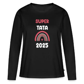 2025 Tata Super Schwangerschaft Werbung - Frauen Premium Bio Langarmshirt - Schwarz - Vorne - Julia (174cm)