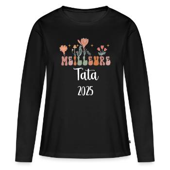 Tata 2025 Best Flowers Schwangerschaftsankündigung - Frauen Premium Bio Langarmshirt - Schwarz - Vorne - Julia (174cm)