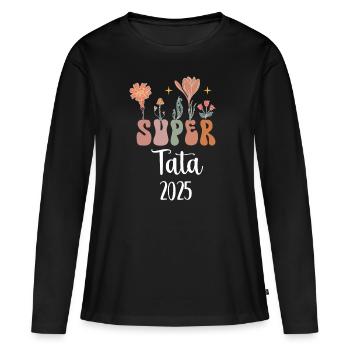 tata 2025 super fleurs annonce grossesse - T-shirt manches longues Premium bio Femme - noir - Devant - Julia (174cm)