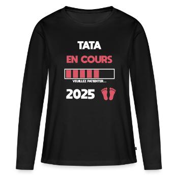 Tata in Progress 2025 Schwangerschaftsankündigung - Frauen Premium Bio Langarmshirt - Schwarz - Vorne - Julia (174cm)