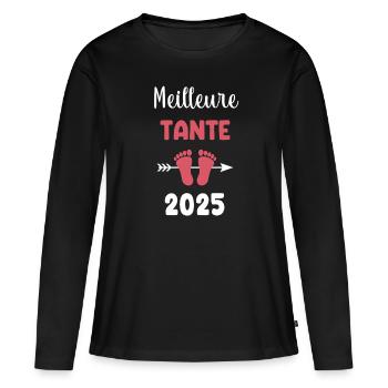 Best Aunt 2025 Pregnancy Announcement - Women's Premium Organic Long Sleeve Shirt - black - Front - Julia (174cm)