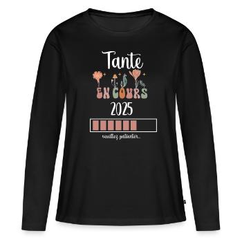 Aunt 2025 Ongoing Flowers Pregnancy Announcement - Women's Premium Organic Long Sleeve Shirt - black - Front - Julia (174cm)