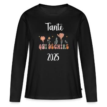 Aunt 2025 Tearing Flowers Pregnancy Announcement - Women's Premium Organic Long Sleeve Shirt - black - Front - Julia (174cm)