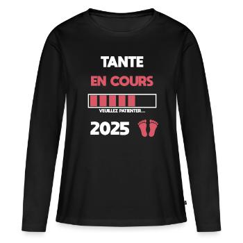 Aktuelle Tante 2025 Schwangerschaftsankündigung - Frauen Premium Bio Langarmshirt - Schwarz - Vorne - Julia (174cm)