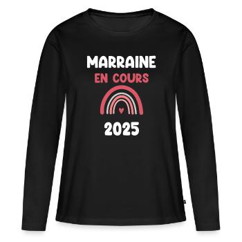 2025 marraine en cours annonce grossesse - T-shirt manches longues Premium bio Femme - noir - Devant - Julia (174cm)