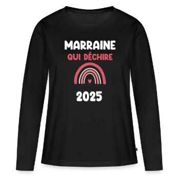 2025 marraine qui déchire annonce grossesse - T-shirt manches longues Premium bio Femme - noir - Devant - Julia (174cm)