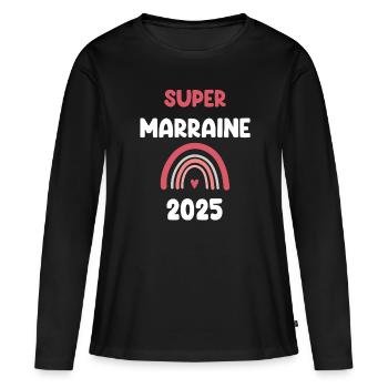 2025 marraine super annonce grossesse - T-shirt manches longues Premium bio Femme - noir - Devant - Julia (174cm)