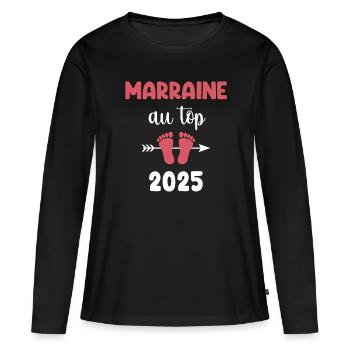 au top marraine 2025 annonce grossesse - T-shirt manches longues Premium bio Femme - noir - Devant - Julia (174cm)