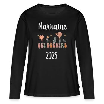 Patentante 2025, die Blumen zerreißt Schwangerschaftsankündigung - Frauen Premium Bio Langarmshirt - Schwarz - Vorne - Julia (174cm)