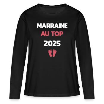 marraine au top 2025 annonce grossesse - T-shirt manches longues Premium bio Femme - noir - Devant - Julia (174cm)