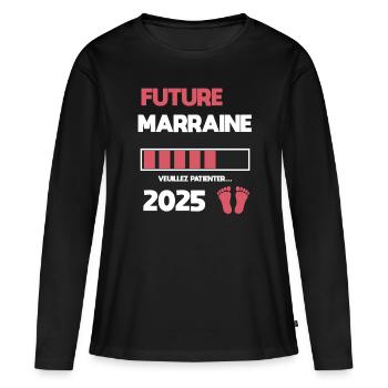 marraine future 2025 annonce grossesse - T-shirt manches longues Premium bio Femme - noir - Devant - Julia (174cm)