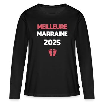 marraine meilleure 2025 annonce grossesse - T-shirt manches longues Premium bio Femme - noir - Devant - Julia (174cm)