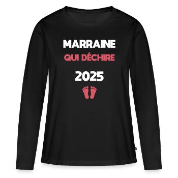 marraine qui déchire 2025 annonce grossesse - T-shirt manches longues Premium bio Femme - noir - Devant - Julia (174cm)