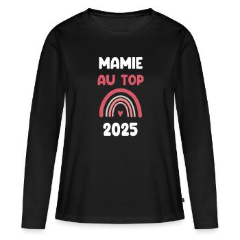 2025 Oma an der Spitze der Schwangerschaftsankündigung - Frauen Premium Bio Langarmshirt - Schwarz - Vorne - Julia (174cm)