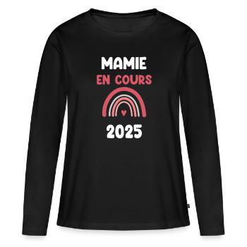 2025 mamie en cours annonce grossesse - T-shirt manches longues Premium bio Femme - noir - Devant - Julia (174cm)