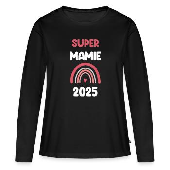 2025 mamie super annonce grossesse - T-shirt manches longues Premium bio Femme - noir - Devant - Julia (174cm)