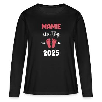 au top mamie 2025 annonce grossesse - T-shirt manches longues Premium bio Femme - noir - Devant - Julia (174cm)
